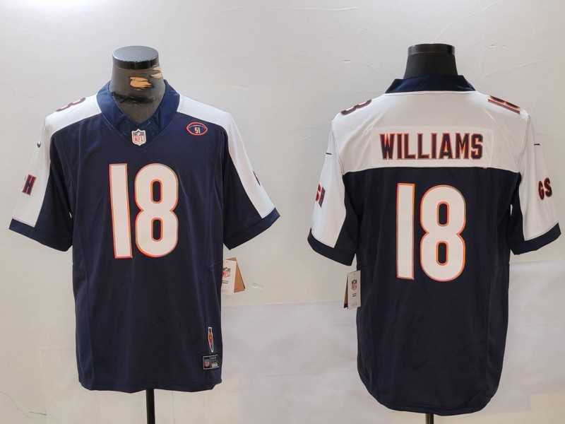 Men%27s Chicago Bears #18 Caleb Williams Navy White FUSE With 51 Patch Stitched Jersey